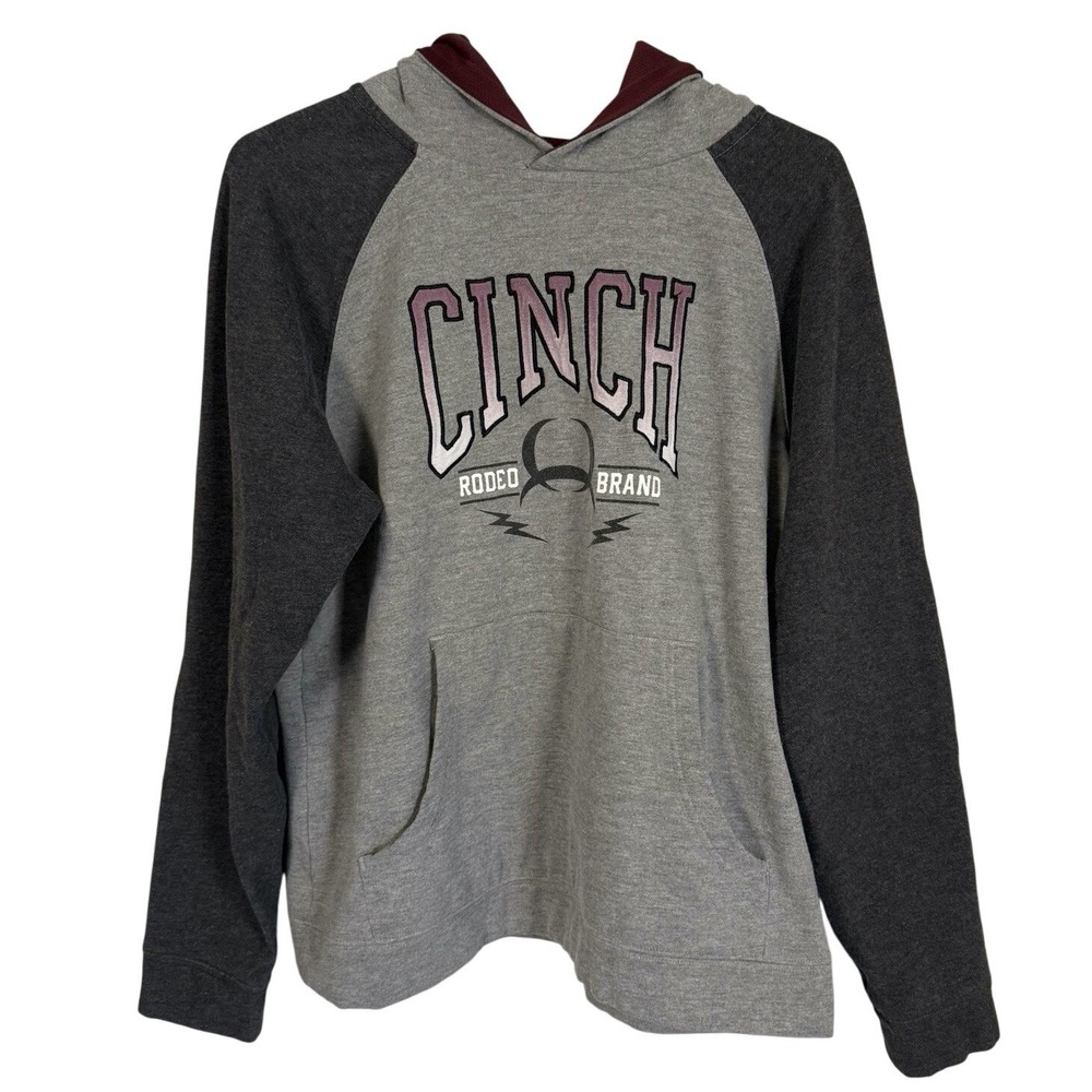 Cinch Sweatshirt Hoodie Youth XXL‎ Grey Pink Rodeo Brand Western Wear Retro